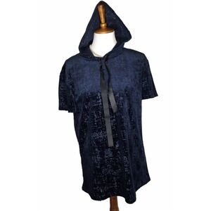 Gypsies & Moondust Hooded Velvet Tunic Top Womens S Navy Burnout Whimsigoth